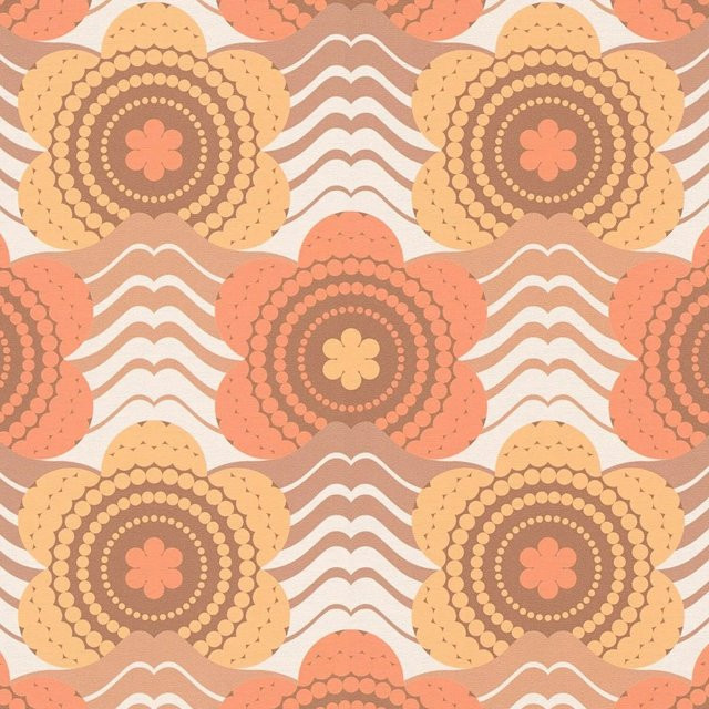 PROFHOME 395393-GU Retro Tapete mit Blumenmuster in Braun, Orange-Rot, Beige und Ocker-Gelb, Vlies-Tapete, Breite: 0,53 m, Länge: 8,50 m - Bild 1