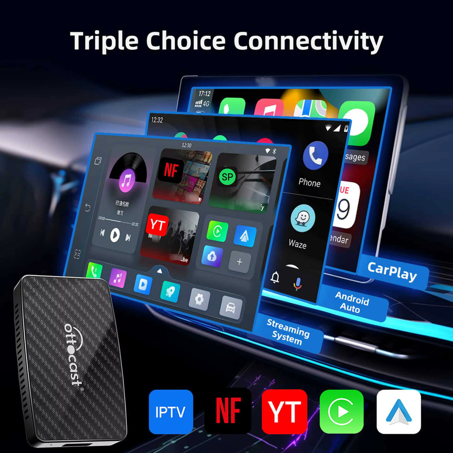 OTTOCAST Play 2 Video Pro Wireless Android Auto und CarPlay Adapter in Schwarz mit Netflix und IPTV Unterstützung - Bild 4