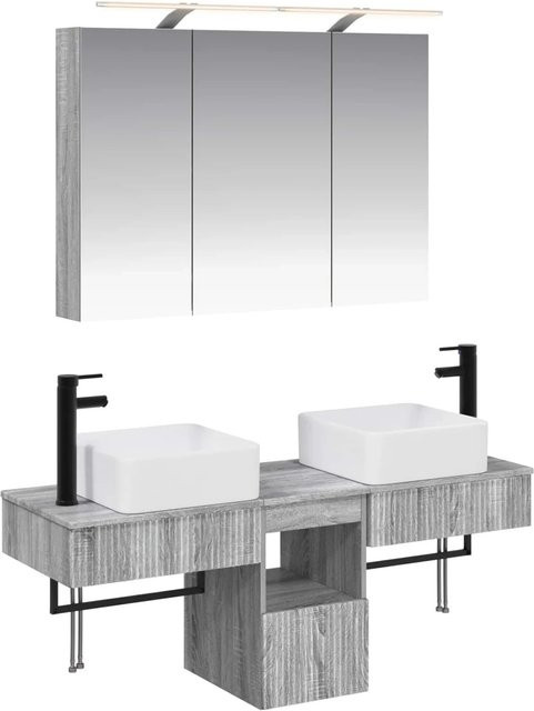 vidaXL Badezimmerschrank-Set 4-teilig in Grau Sonoma, modern mit LED-Beleuchtung und Spiegelschrank, B/T/H: 100 x 14,5 x 70 cm - Bild 1