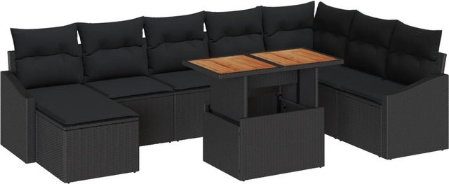 vidaXL Garten-Sofa-Set aus Poly-Rattan mit Speicherfunktion, 9-teilig, Schwarz - Bild 1