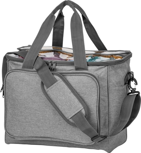 CRELANDO Nähmaschinen Trolley und Aufbewahrungstasche für Strickzubehör, grau und transparent, B/T/H: 30,0 x 29,0 x 27,0 cm - Bild 1