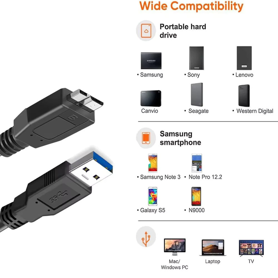 HDmatters USB 3.0 Typ A auf Micro B Kabel für externe Festplatten, 5 Gbps, Schwarz - Bild 2