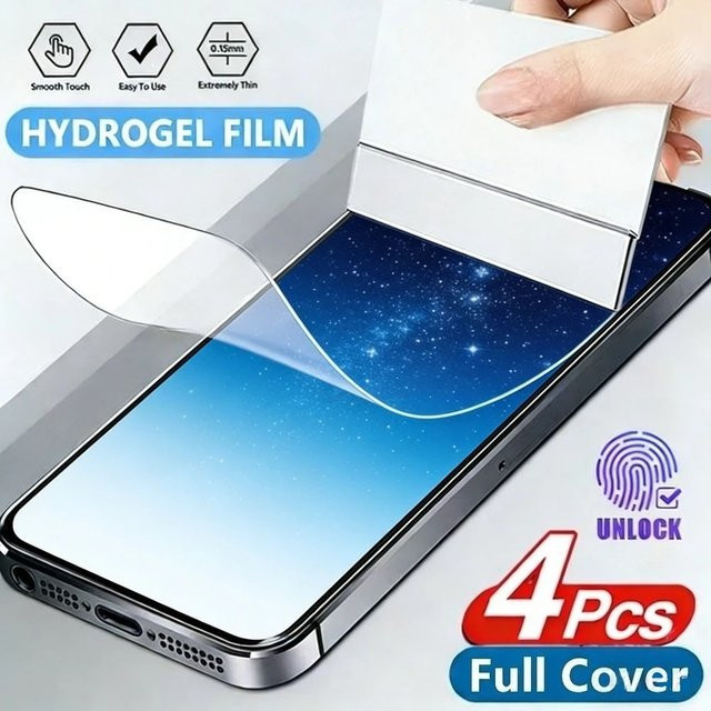 4er-Set transparente Hydrogel-Schutzfolien für Apple iPhone 17 16 15 14 Pro Max Air 17e 16e 15 14 Plus 13 12 11 Pro als kratzfester Displayschutz - Bild 1