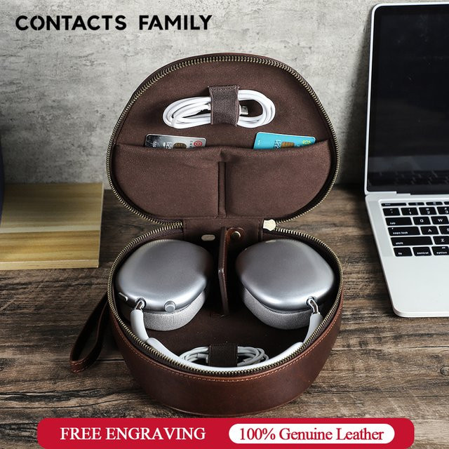 Echtledertasche in Braun für Apple AirPods Max und Sony WH-1000 XM4 XM5 XM6 Kopfhörer, Reise-Tragetasche und Schutzhülle - Bild 1