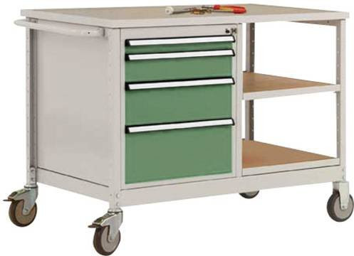 Manuflex TP1007.6011 Mobile Werkbank aus Stahl und Holz in Resedagrün (RAL 6011), B/T/H: 113,5 x 78,0 x 59,0 cm - Bild 1