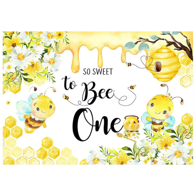 Fotohintergrund für Baby Shower mit floralem Bienen-Waben-Design in Weiß, Vinyl, B/H: 100 x 150 cm - Bild 2
