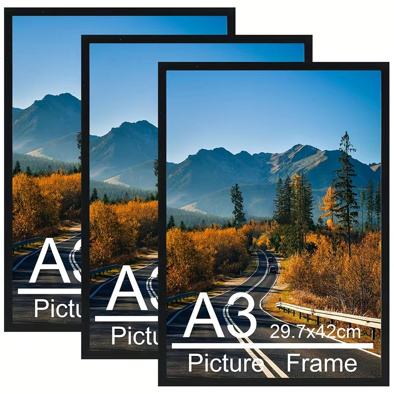 3er-Pack A3 Posterrahmen in Schwarz aus MDF-Holz mit bruchsicherem Kunststoff für die Wandmontage - Bild 3