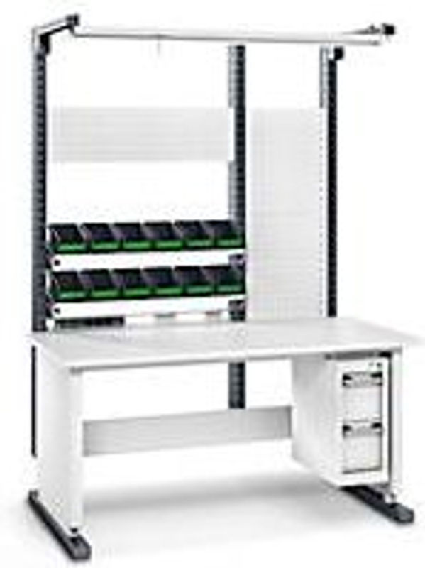 Bott Arbeitsplatzsystem Avero Komplettmodul 4, höhenverstellbar per Handkurbel, HPL beschichtete Spanplatte, Belastbarkeit bis 300 kg, lichtgrau/anthrazitgrau - Bild 2