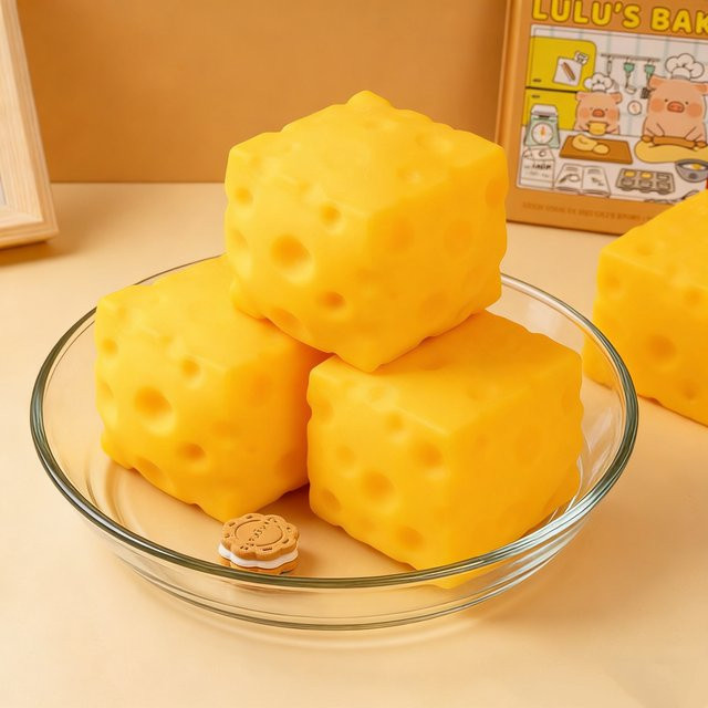 Needoh Squishy Quadratischer Käse-Quetschball, Stressabbau-Sensorikspielzeug - Bild 1