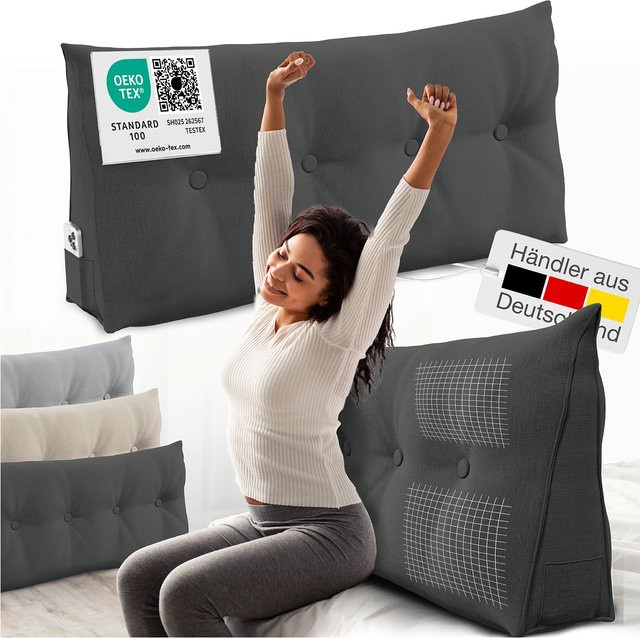 ELONEO Rückenkissen und Rückenstützkissen in Anthrazit, weich, Breite: 120 cm - Bild 1