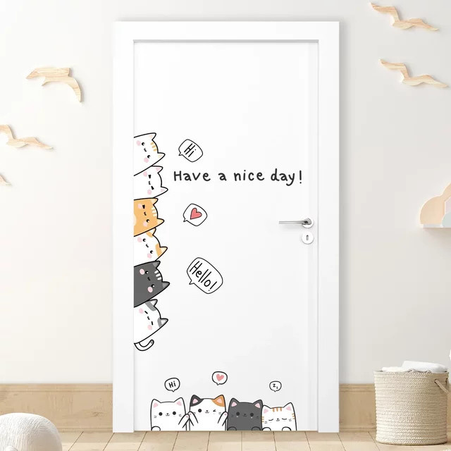 BRUP Wandaufkleber mit süßem Katzen-Cartoon Motiv zur DIY Dekoration für Kinderzimmer, Schlafzimmer und Wohnzimmer - Bild 1
