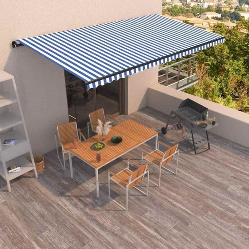 Vidaxl Markise manuell einziehbar aus Aluminium und Polyester, Blau/Weiß, Breite: 600 cm, Tiefe: 350 cm - Bild 1