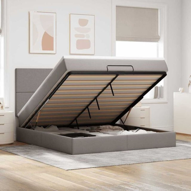 vidaxl Ottoman Polsterbett mit Matratze und LED-Beleuchtung in Taupe meliert, B/T: 180 x 200 cm - Bild 1