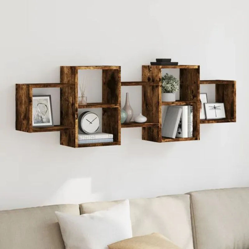 Wandregal Vidaxl aus Holzwerkstoff in Räuchereiche, Industrial Design, B/H/T: 129 x 42 x 18 cm - Bild 1