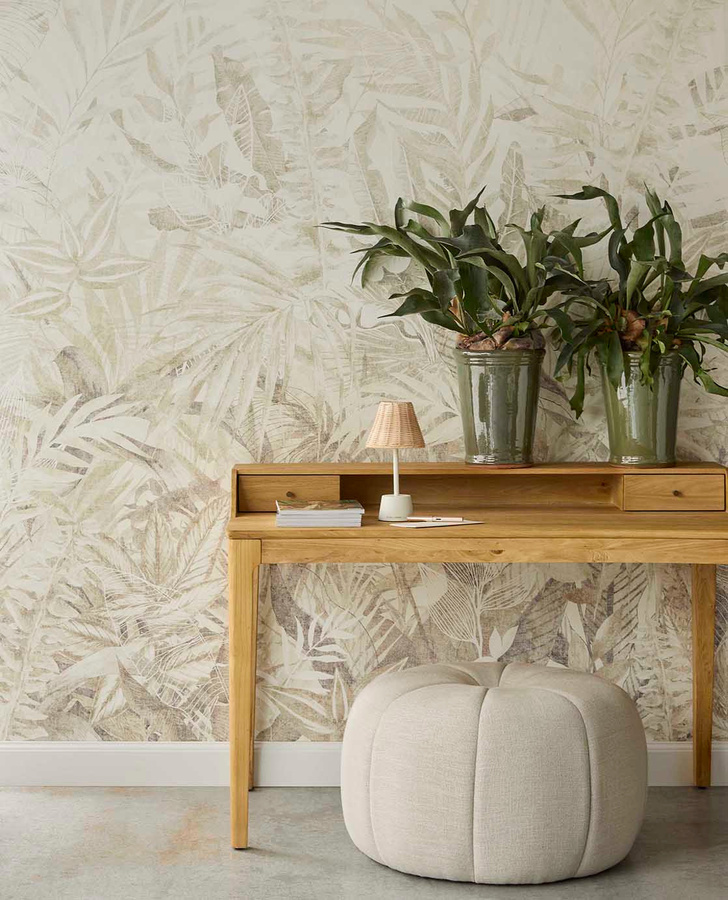 Eijffinger Mural Linen Leaves Tapisserie in Beige mit floralem Design - Bild 1
