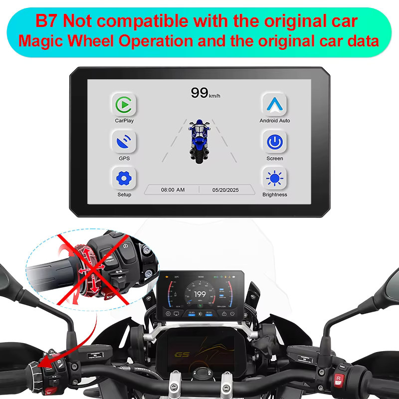 Cogamichi Tragbarer GPS-Motorrad-Navigator für BMW mit kabellosem CarPlay und Android Auto, Bluetooth, IPX7 wasserdicht, 7 Zoll HD IPS Display, Schwarz - Bild 2