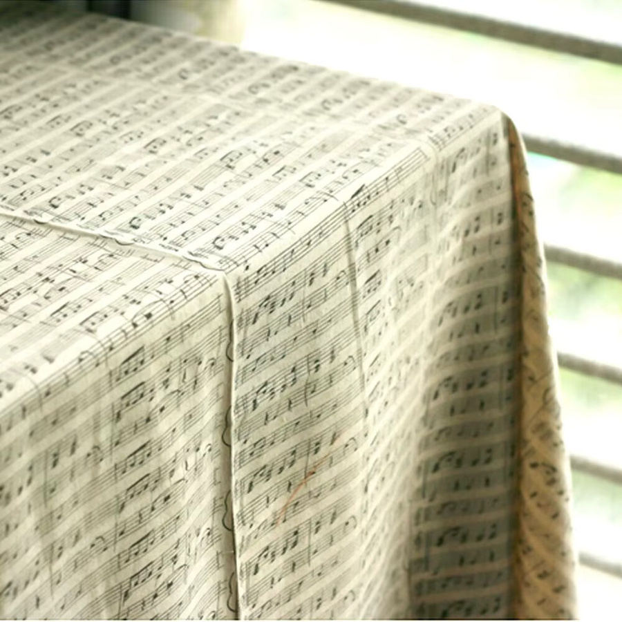 Findohope Stoff mit Klavier-Notenprint aus Leinen und Baumwolle in Beige für DIY Handarbeit und Dekoration - Bild 2