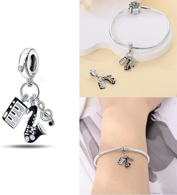 Anhänger Charm Gitarre, 925 Silber, Perle, Zirkonia, Damen - Bild 1