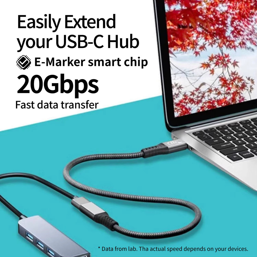 USB 3.2 Verlängerungskabel USB-C 240W 20 Gbps Hochgeschwindigkeits-Datenkabel Grau - Bild 4