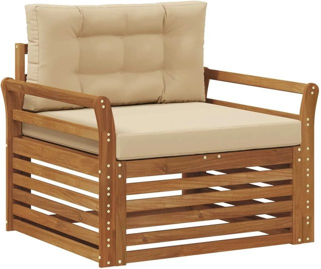 vidaXL Outdoor-Sofagarnitur aus massivem Akazienholz mit Polsterkissen in Braun und Beige - Bild 1
