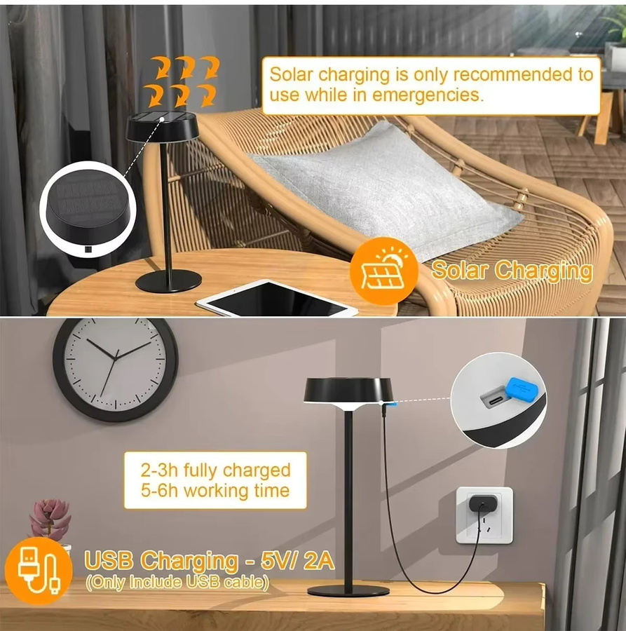 KFV LED Schreibtischlampe mit Solar- und USB-Ladung, dimmbar, 3 Farbtemperaturen, wasserdicht, Schwarz - Bild 3