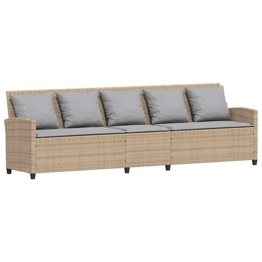 vidaXL Gartensofa 5-Sitzer aus Polyrattan mit Kissen in Beige, Modernes Outdoor-Sofa mit Metallrahmen und UV-beständigen Polstern - Bild 2