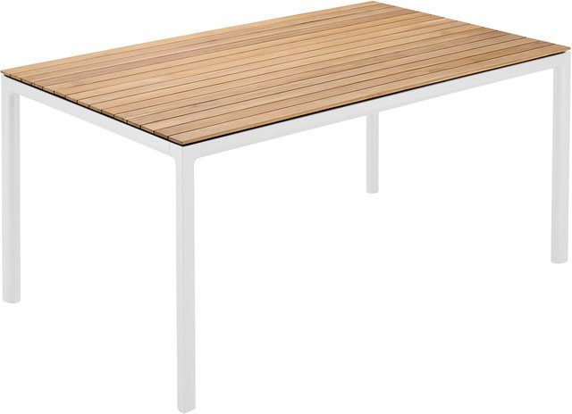 Solpuri SOFT Tisch für Garten und Terrasse aus Aluminium und Teakholz in Alu White und Braun, B/T: 160 x 100 cm - Bild 1