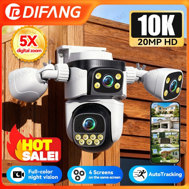 DiFang WLAN PTZ Smart Überwachungskamera mit 20MP Auflösung, 4 Linsen, 5X Zoom, KI Auto-Tracking und Nachtsicht in Weiß - Bild 1