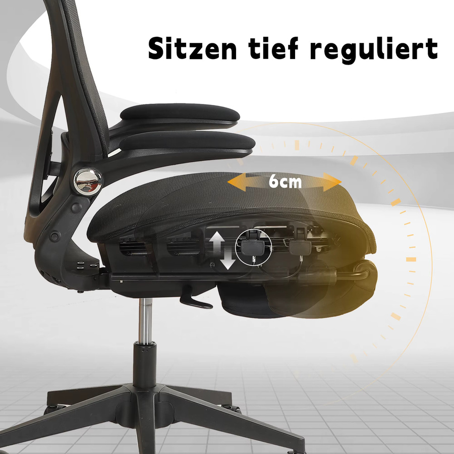 Welax Ergonomischer Bürostuhl mit 3D-Kopfstütze, Klappbarer Schreibtischstuhl mit Taillenstütze und klappbaren Armlehnen in Schwarz oder Pink - Bild 7