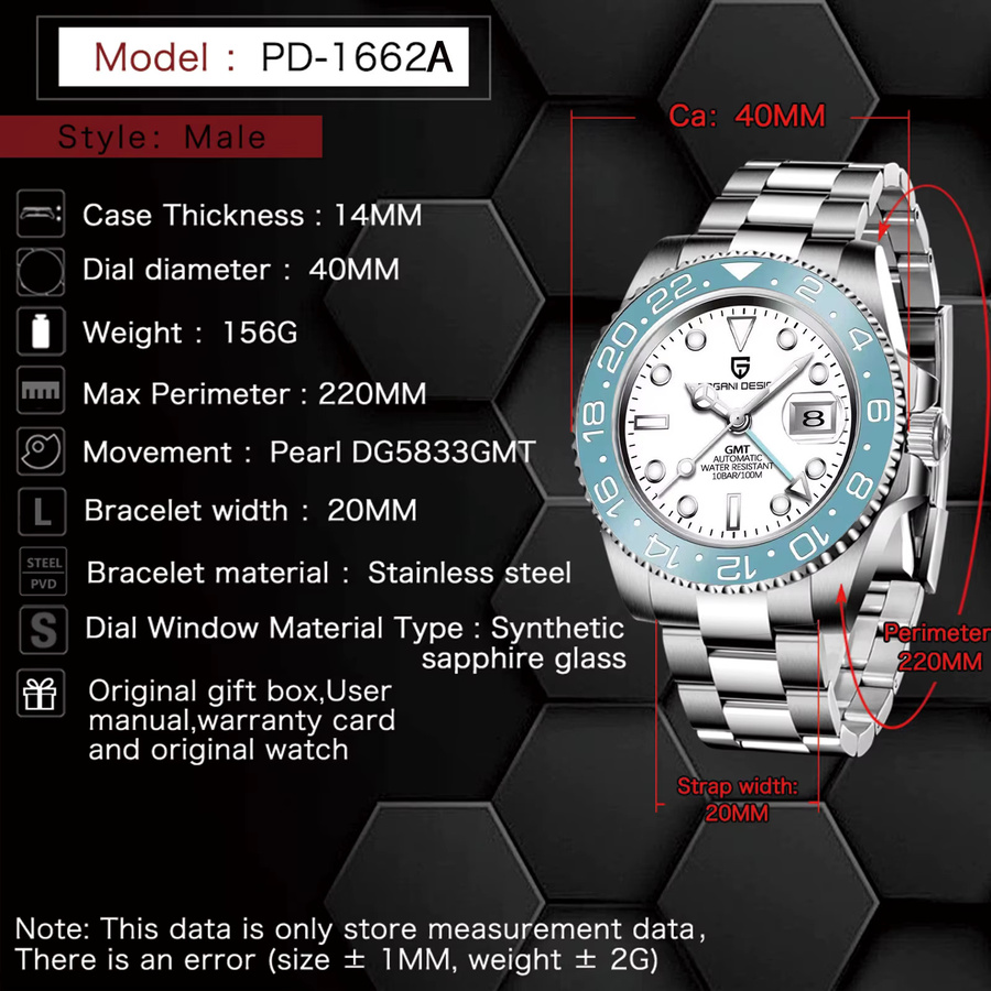 Pagani Design Armbanduhr, Automatik, GMT, Edelstahl, Keramik, 40 mm, Herren - Bild 5