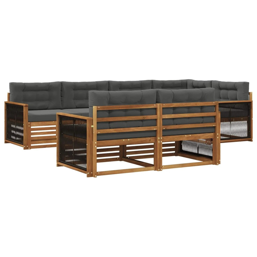 vidaXL Outdoor-Sofagarnitur aus Akazienholz in L-Form mit Kissen, Farbe: Natur und Anthrazit - Bild 2
