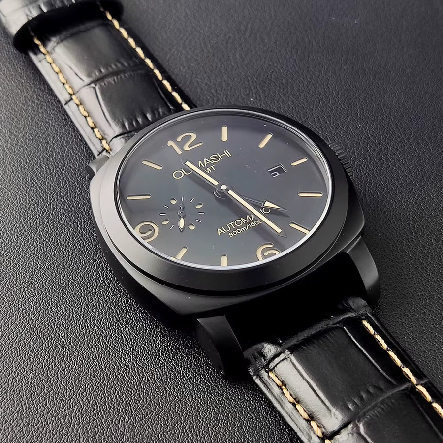 OUMASHI Armbanduhr GMT, mechanisch, Edelstahlgehäuse, 45 mm, Lederarmband, Herren - Bild 4