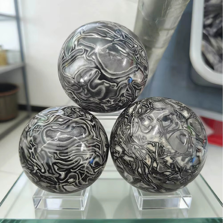 CrystalHola Schwarze Crazy-Achat-Kugel aus Stein, poliert, Durchmesser: 6 cm - Bild 4