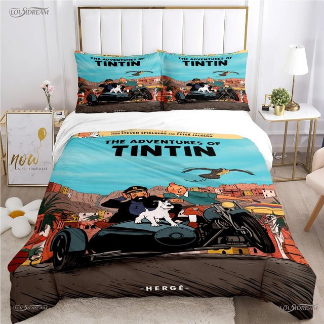Bettwäscheset T-Tintines mit Bettbezug und Kissenbezügen in Blau, weiches Microfaser-Material für Teenager, B/H: 135 x 200 cm - Bild 1