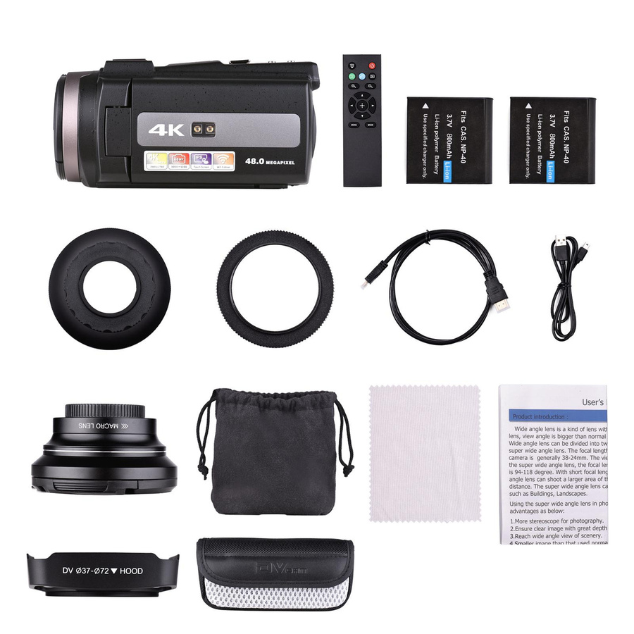 Andoer 4K 60FPS Ultra HD Digital Videokamera Camcorder mit 48MP, 16X Zoom, 3 Zoll drehbarem LCD Touchscreen und Wi-Fi in Schwarz - Bild 3