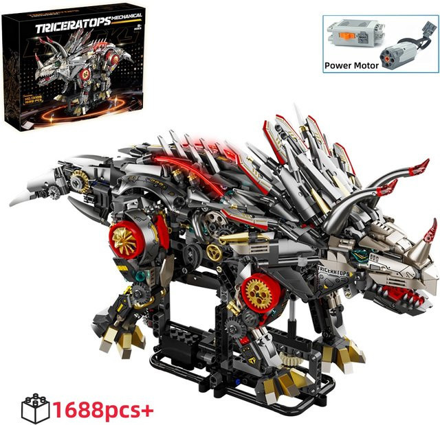 HUATEC Jurassic World Mechanischer Triceratops Dinosaurier-Baukasten, mit Licht, STEM Lernspielzeug - Bild 1