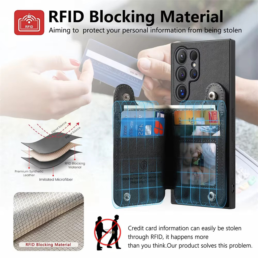 RFID-blockierende magnetische Handyhülle mit Kartenhalter für Samsung S25 S24 S23 S22 Ultra Plus FE A56 A55 A36 A26 A16 5G in Schwarz - Bild 2
