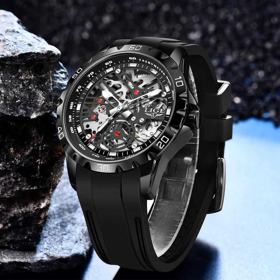 LIGE Armbanduhr Automatik, Edelstahl, Schwarz, Herren - Bild 4