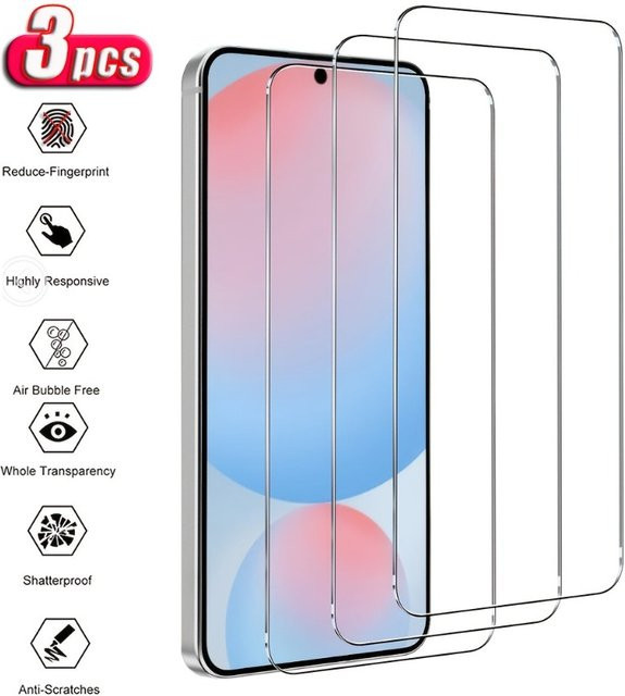 3er Pack Displayschutzfolie aus gehärtetem Glas für Samsung Galaxy S25 S24 S23 S22 S21 Ultra Plus FE A55 A35 A15 A05S A54 A34 A14 A04S A12 transparent - Bild 1