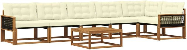 vidaXL Outdoor-Sofagarnitur L-Form aus massivem Akazienholz mit 7 Textilene-Kissen in Natur und Creme - Bild 1
