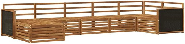 vidaXL Outdoor-Sofagarnitur aus Akazie in Natur, 7-teiliges U-Shape Set mit Latten-Design und Fußhocker - Bild 1