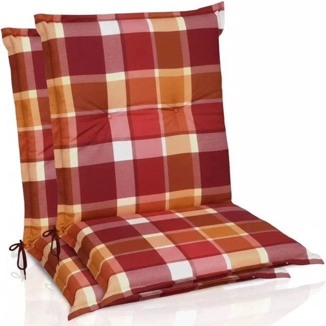 Beautissu 2er Set Sunny RO Niedriglehner Auflagen in Rot Kariert, B/T: 100 x 50 cm - Bild 1