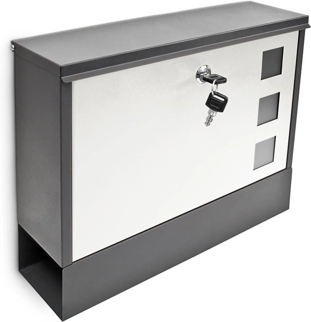 Relaxdays Briefkasten aus Metall mit Zeitungsablage, abschließbar, Schwarz oder Weiß, B: 30 cm, H: 36 cm, T: 10 cm - Bild 1