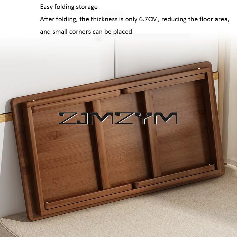 ZJMZYM Klappbarer Couchtisch aus Holz in Braun, rechteckiger niedriger Beistelltisch für Wohnzimmer und Balkon - Bild 4