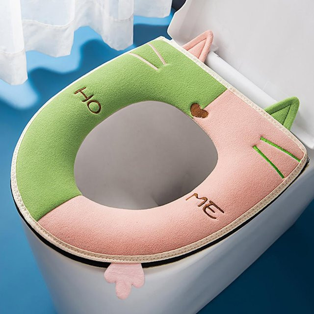 Yiran Furniture Toilettensitzbezug mit Tier-Motiv in Grün, weiche und waschbare Toilettendeckel-Auflage mit Reißverschluss - Bild 1