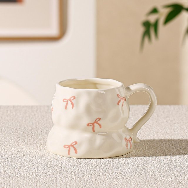 Yiran toy 1 Keramiktasse mit Henkel in verschiedenen Farben, unregelmäßiges Design, handgekniffene Kaffeetasse und Wasserbecher, 350 ml - Bild 1