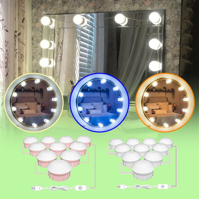 CanLing LED Make-up-Spiegel in Weiß, runder Schminkspiegel mit dimmbarer Füllbeleuchtung und 3 Lichtfarben, USB-Anschluss - Bild 1