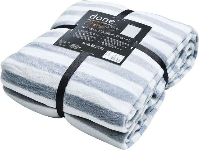 DONE Wohndecke Stripes in Weiß mit Streifenmuster aus Baumwolle und Polyester - Bild 1
