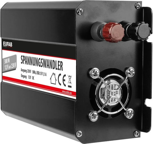Eufab Spannungswandler 300W 12V auf 230V in Schwarz - Bild 1