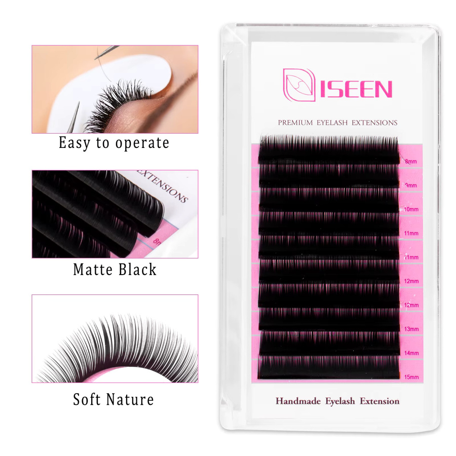 ISEEN Faux Nerz Wimpernverlängerung Fox Eyes, Mattschwarz, 8–15 mm - Bild 3